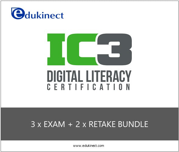 IC3 Digital Literacy 3 x Exam Voucher with 2 x Retakes